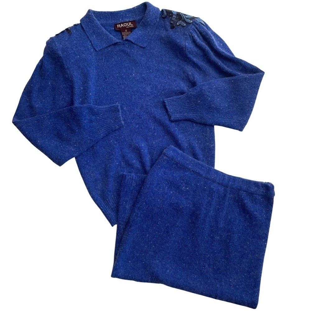 Vintage 1980s Raoul Petites Silk Angora Blend Sweater & Skirt Set